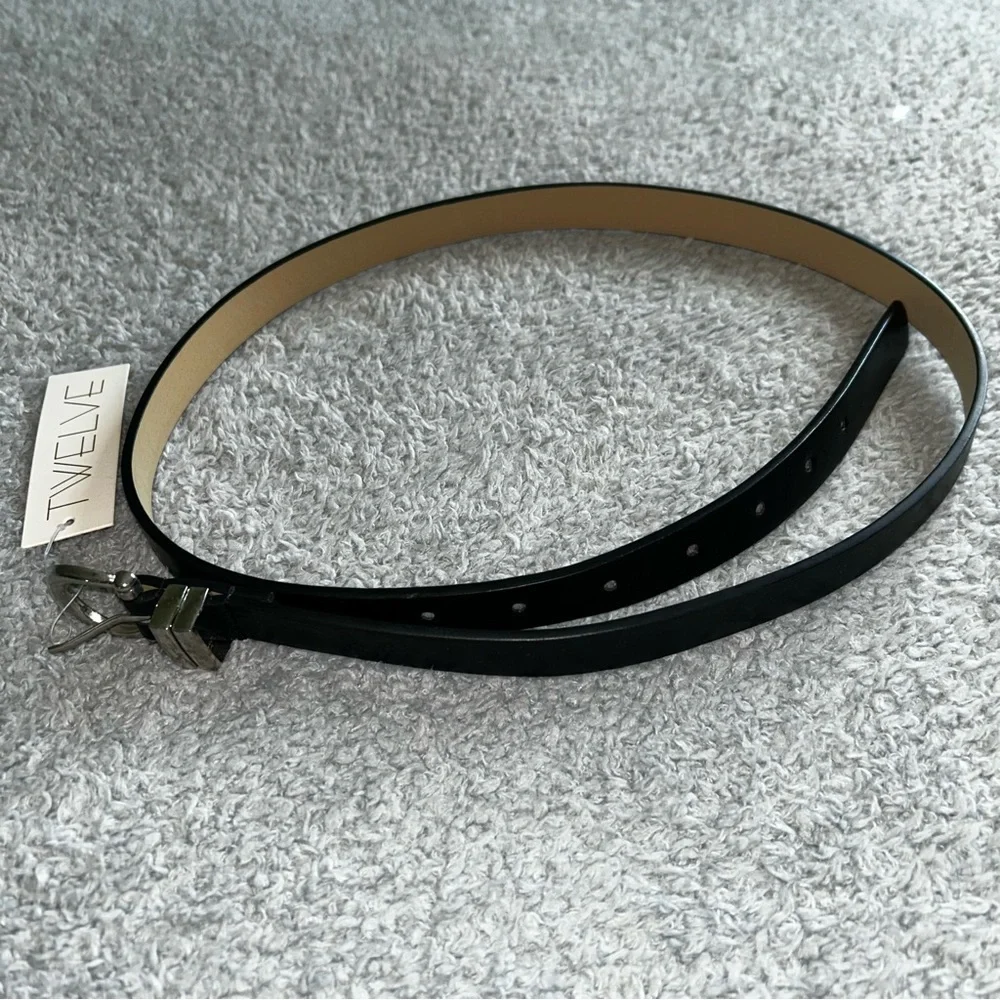S-Twelve Black Leather Belt Sleek Minimalist Design